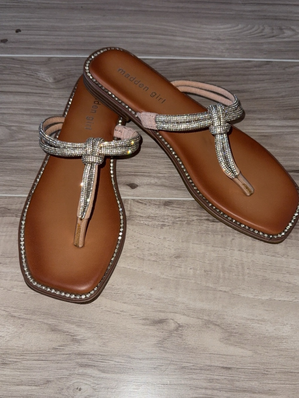 Madden Girl Brown Rhinestone Knot Thong Sandals